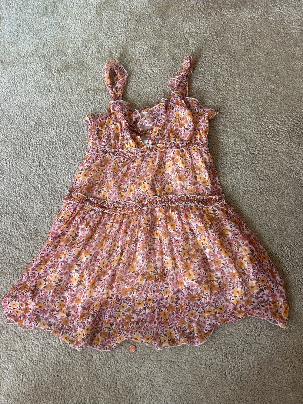 Marshalls Pink & Yellow Floral Sundress with Ruffle Straps